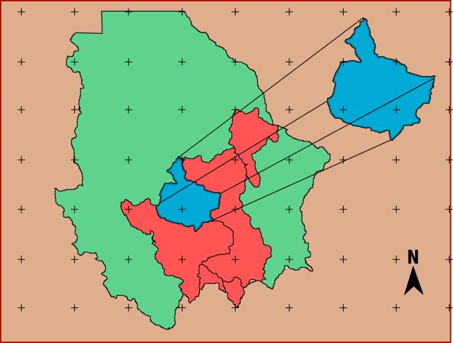 La cuenca del río San Pedro se muestra en azul y la cuenca del río Conchos en rojo